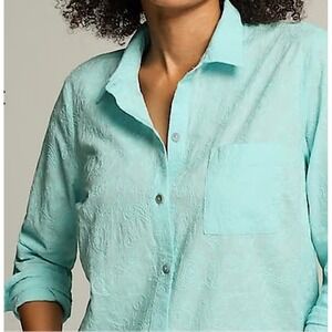 J Jill One Pocket Shirred Back Embroidered Shirt 2X Long Sleeve